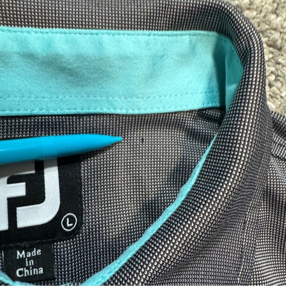 Footjoy Golf Polo Shirt Houndstooth Grey With Blue Stripe Mens Large Geneva - Picture 8 of 8